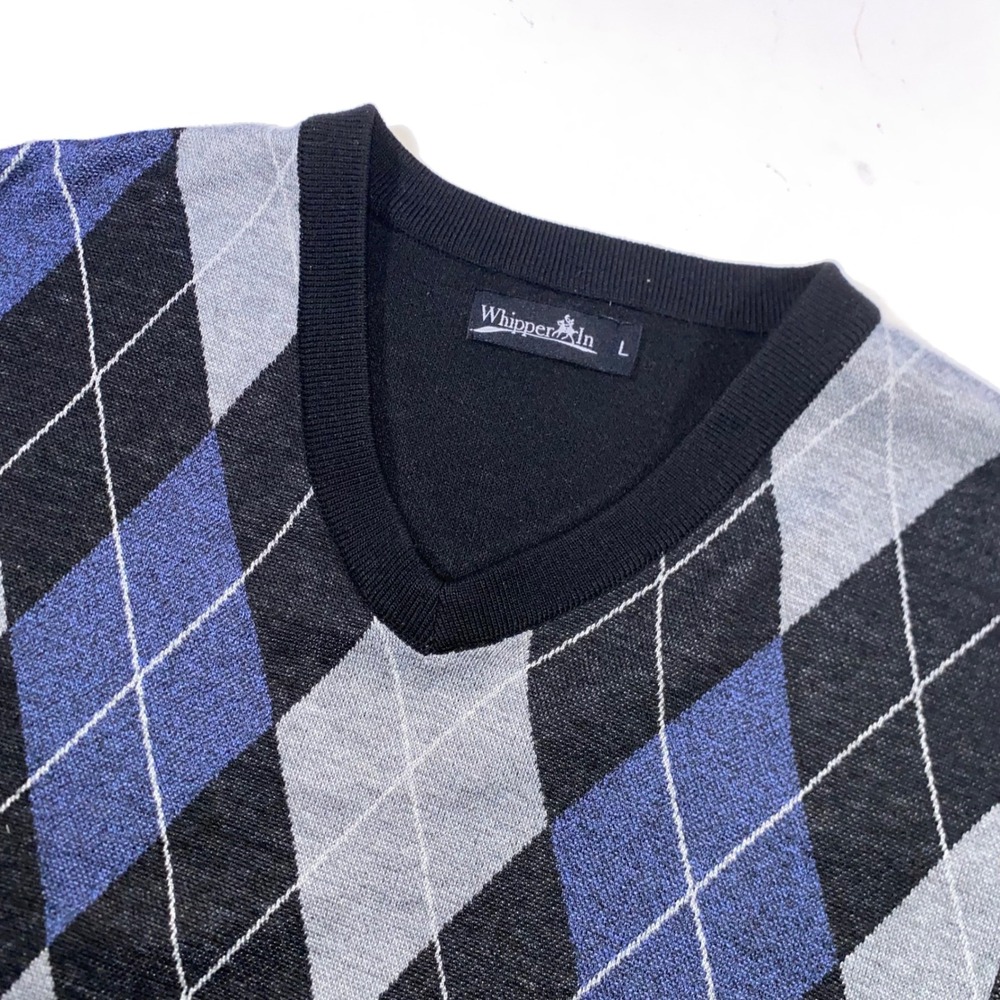 Whipper In Mens Argyle Sweater Vest Blue Black Grey V-Neck Large
